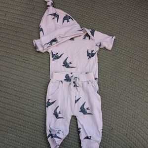 Bird Print Baby Romper with Hood